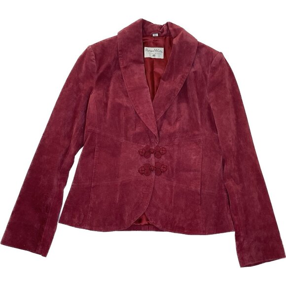 Pamela mccoy leather Suede jacket Blazer red Chinese Frog Button XS - Picture 1 of 6
